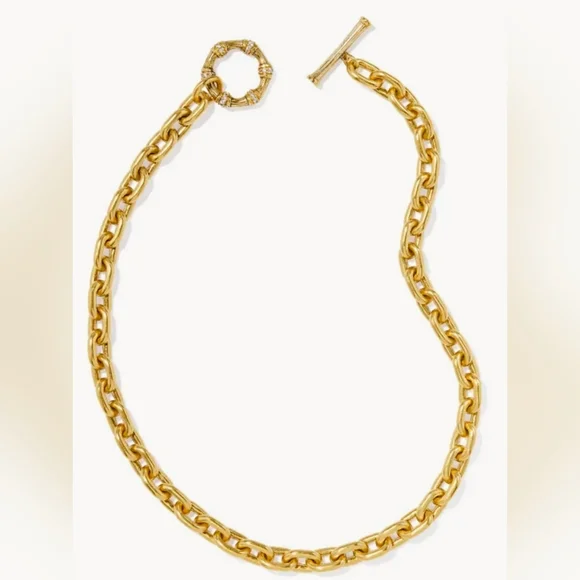 Kendra Scott Maura Vintage Gold Chain Necklace in White CZ - Picture 2 of 3